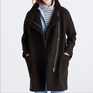 Madewell City Grid Olive Green Wool Blend Coat Size 00